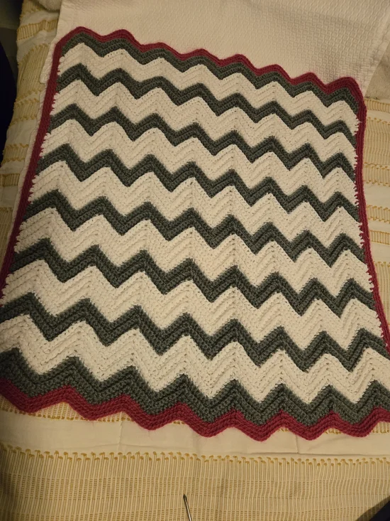 Chevron Knit Throw Blanket in Cream, Gray & Red