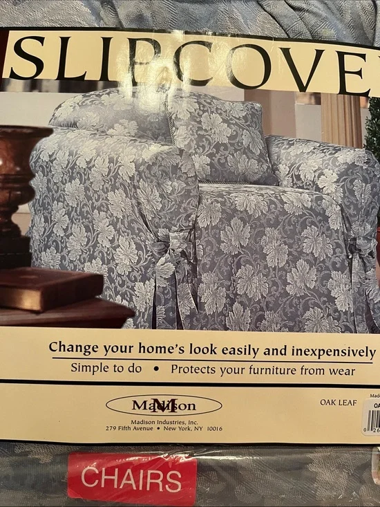 Chair slipcover new Oakleaf Madison Industries fits 32” to 40” long blue