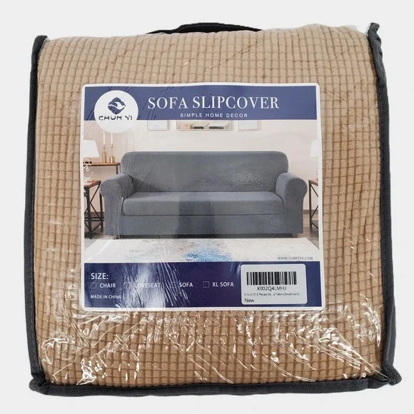 Subrtex Chun Yi Chair Sofa Slipcover 3 Piece Stretch Sand‎ Checkered Small New