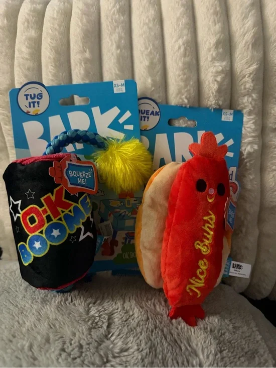 BARK Dog Tug & Squeak Toys - “Ok Boomer” & “Frank Flirter” NWT