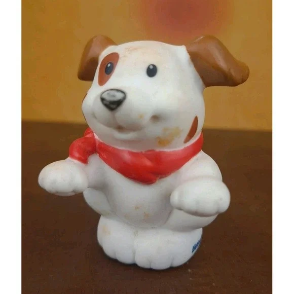 Fisher Price Little People White‎ Dog W/Brown Spots , Red Bandana 2007