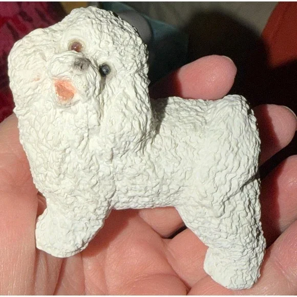 Bichon Frise Poodle Figurine Small White Textured Dog