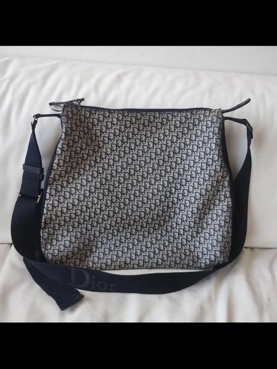 Dior Gray and Navy Oblique Logo Crossbody Messenger Bag