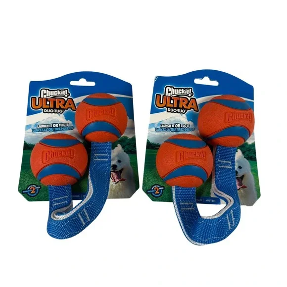 Chuckit Medium Ultra Duo-Tug Dog Toy Orange Blue 2-Pack Fetch Tug Toy Balls NEW