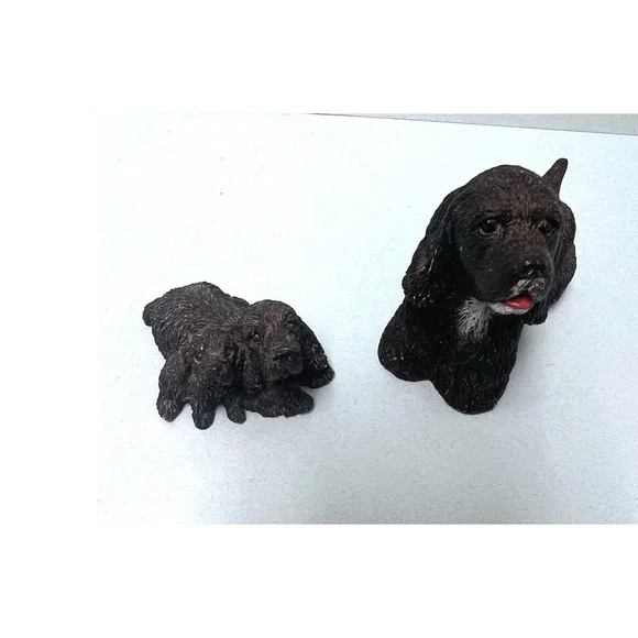 Lot Of 2‎ Stone Critters Black Cocker Spaniel Dog Breed Figurines Puppies