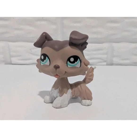 LITTLEST PET SHOP LPS Little #1330 dog Collie Tan Beige Brown with Teal Eyes