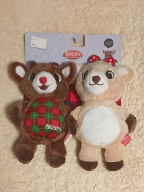 NWT ~ Rudolph the Red Nosed Reindeer 2-Pack Dog Toys with Squeakers & Crinkles