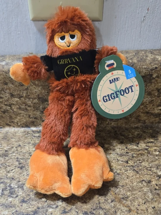 Bark GigFoot Plush‎ Dog Toy with Nirvana Tee - Brown & Orange NWT Size Small