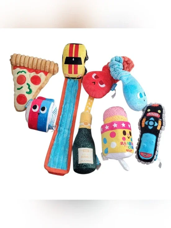 Bundle Of 7 Assorted Bark Box Dog Chew Toys OS