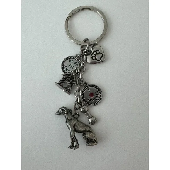 I‎ Love my Dog Charm Silver Tone Keychain Key Ring Silver Tone Greyhound