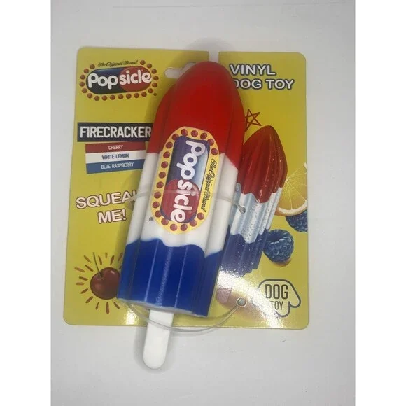 PopsicleVinyl Squeaky Dog Toy Red White Blue Patriotic Pet Toy NWT Funny
