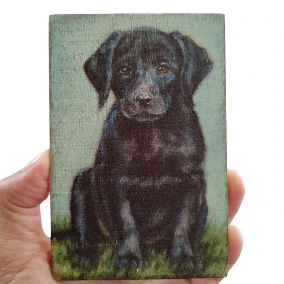 Primitives by Kathy Black Lab Labrador Wood Sign Magnet Home Decor Gift 4.5