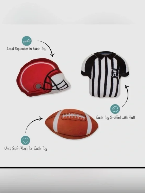 Plush Football, Helmet & Referee Toy Set - Red, Orange, Black & White NWT