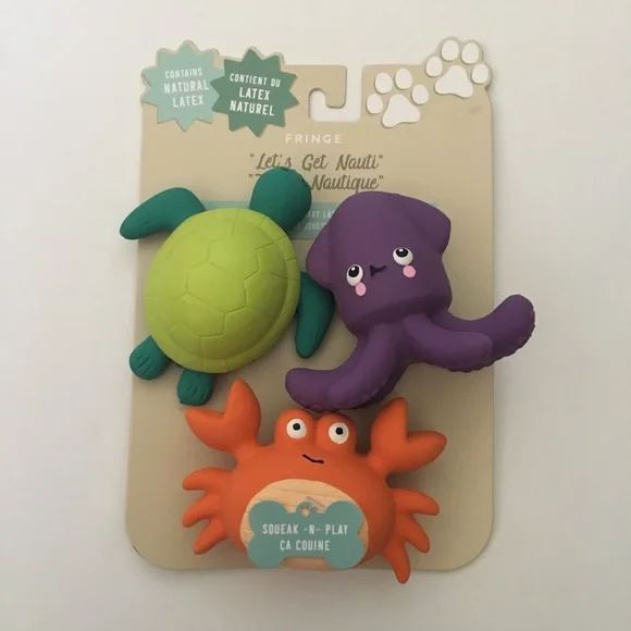 Dog Toys Mini Squeaky Latex Fetch and Play NEW Fringe “Let’s Get Nauti”