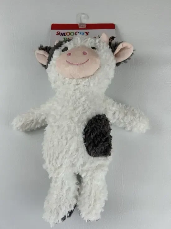 Smoochy Pet Pals Cow Plush Dog Toy Squeaky Crinkle Soft Stuffed Puppy Toy 14”
