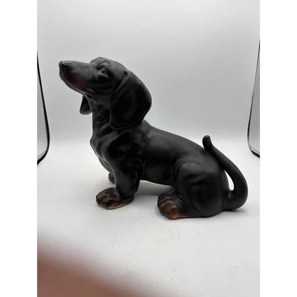 Vintage Dachshund Dog Figurine Black Matte Statue 11