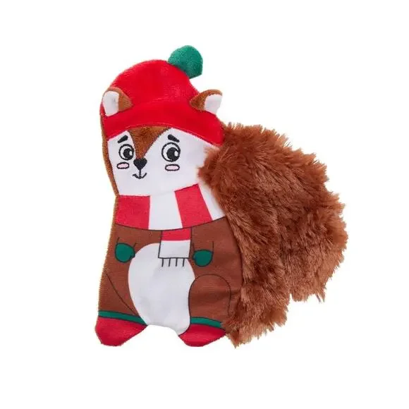 Merry &‎ Bright Flattie Squirrel Squeak Crinkle Dog Toy Plush Festive Christmas