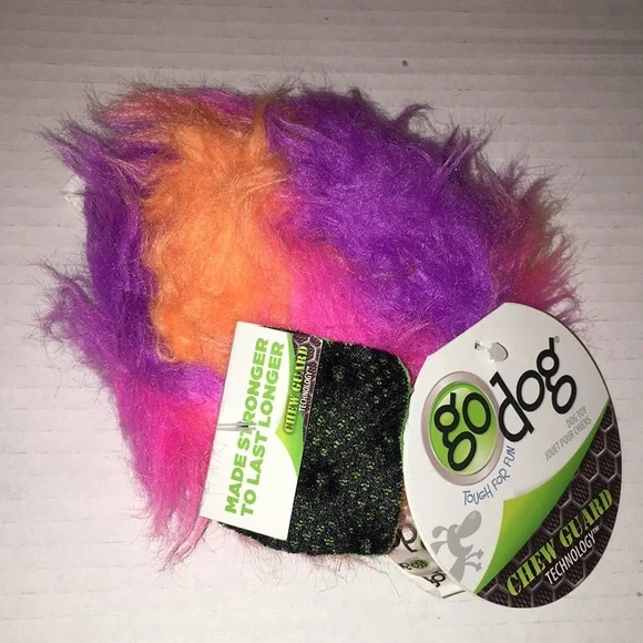 goDog Furballz Ring Fuzzy Squieaky Plush Dog Toy with Chew Guard Technology | S