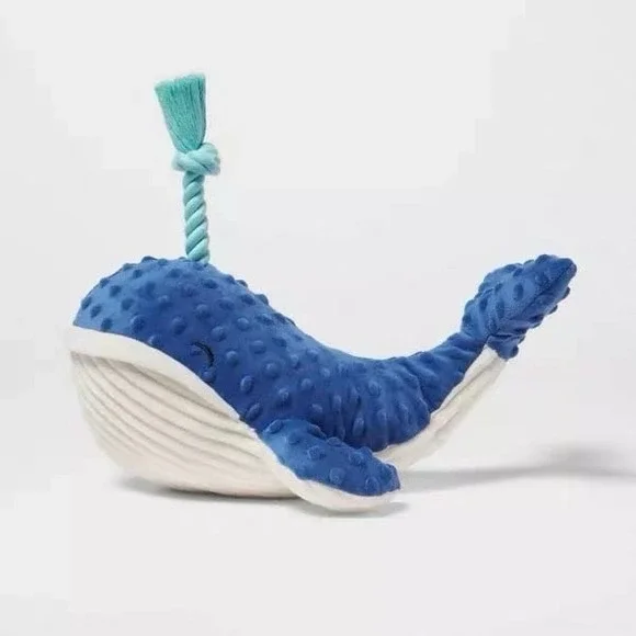 Blue Whale Plush Dog Toy with Rope Knot | Stuffed‎ Chew Toy ~14 Inches new