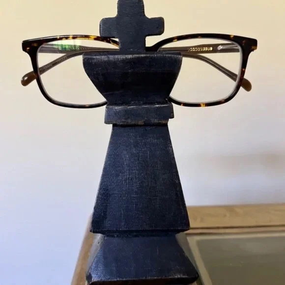 eyeglass holder Black wooden tower stand