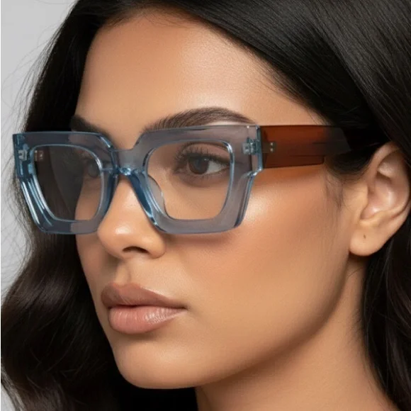 ✨NEW Stylish Blue and Brown Women's Personality clear lens glasses