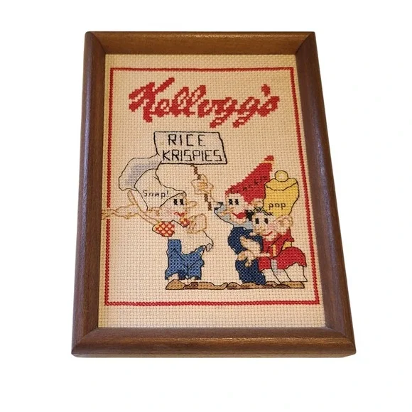 Kellogg's Rice Krispies Vintage Cross Stitched Framed Picture 1980s 5.75