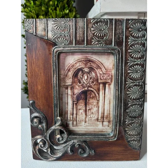 Ornate‎ Heavy Picture Frame 4x6 Brown Silver Baroque Tabletop Scroll