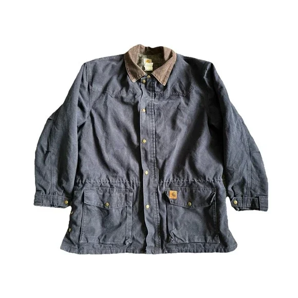 Vintage Carhartt C52 MDT Chore Barn Jacket XL Midnight Blue Plaid Blanket Lined