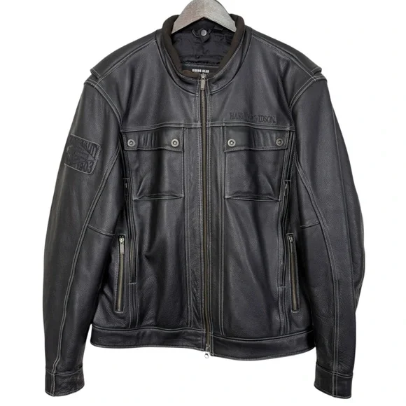 Harley-Davidson Men’s Black Leather Motorcycle 3-in-1 Biker Jacket - No Liner