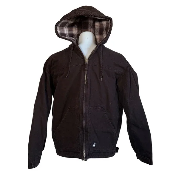 Berne Workwear Men's XL Brown Hooded Flannel Lined Barn Chore‎ Work Jacket