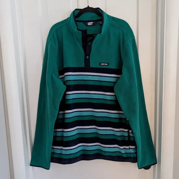 Lands End Mens 1/4 Snap Pullover Fleece Jacket XTRA LARGE‎ TALL Preppy Striped