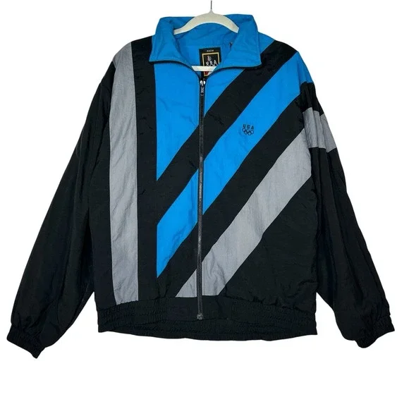 Vtg 90s USA Olympics Windbreaker‎ Jacket Mens M JCPenney Track Nylon Blocky Blue