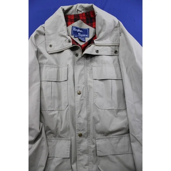 Vintage‎ English Square Polyester Trench Coat Beige Size XL