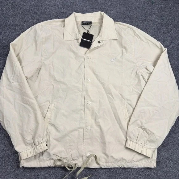 The Hundreds Jacket‎ Mens Medium Light Khaki Crinkled Nylon Coaches Windbreaker