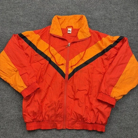 Vintage 90s Colorblock Windbreaker Red Orange Chevron Jacket Medium‎ Retro