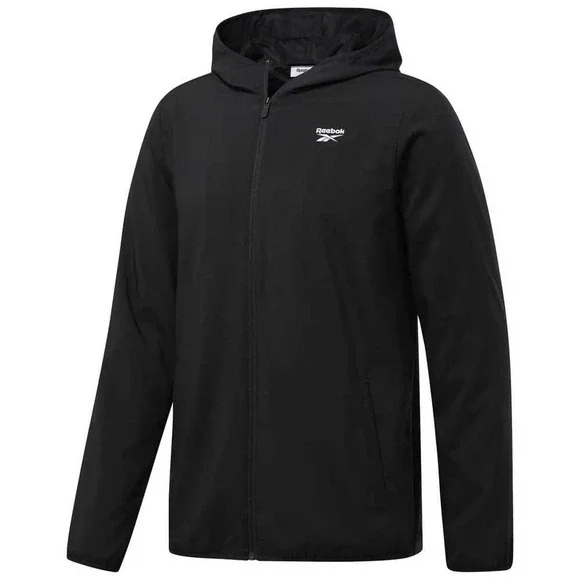 Reebok Men's Black Windbreaker Jacket Hooded Full Zip‎ Mesh Lined Small *read*