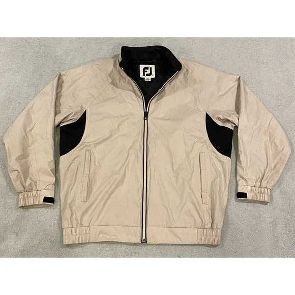 DryJoy By FootJoy Windbreaker Rain Jacket Large Full Zip Long Sleeve Beige Tan L