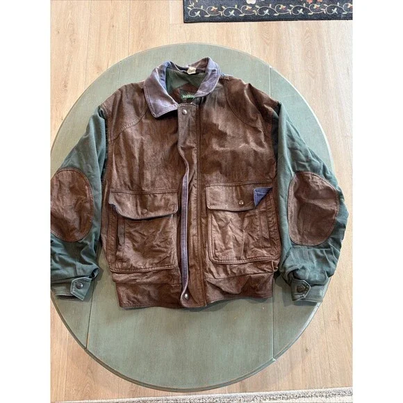 Vtg Peerless Garments Faded Leather Canvas Bomber Jacket Men’s M Colorblock 90s‎