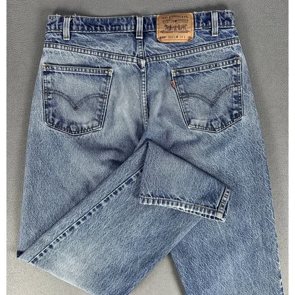 Levis 505 Jeans 34x32 Blue Straight Orange Tab Distressed Faded Vintage 90s 1997
