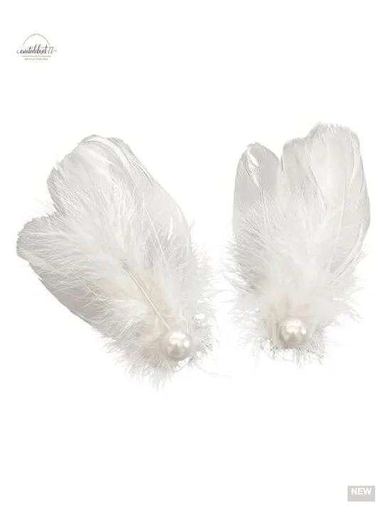 White Feather Hair Clips - Ballet Hair Accessories with Faux Pearl Barrettes,