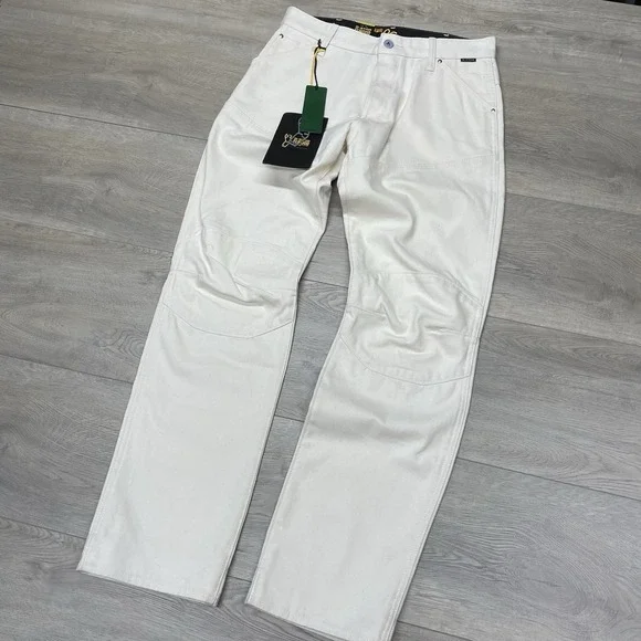NWT G-Star Raw Elwood 5620 Jean Pants Moto Off White Men Sz 31x32 Duckman