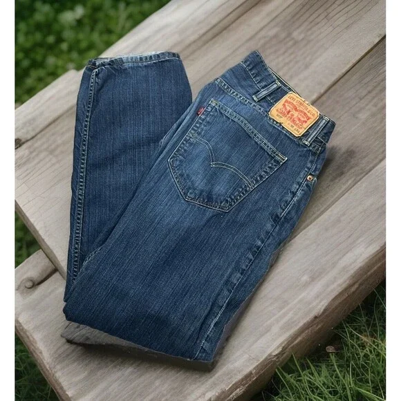 Levis 505 Jeans Mens 38x32 (35x28) Straight Leg 100% Cotton Relax Fit Blue Denim