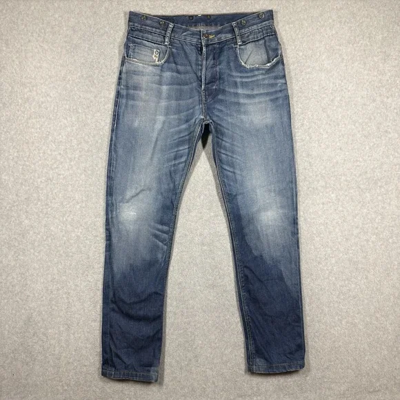 G Star Raw Jeans Mens 33x30 Blue New Radar Tapered Braces Suspender Buttons Hem‎