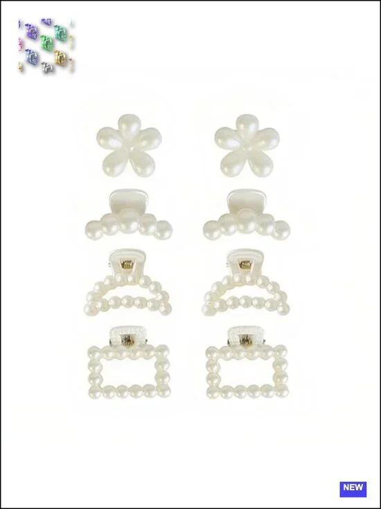 8pcs French Mini Pearl Hair Clips for Women Cute Claw Clips Non Slip Hair