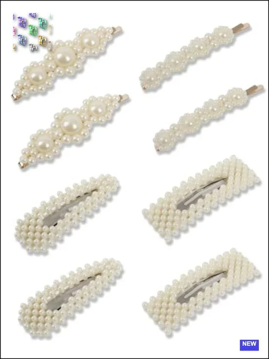 8 Pcs Pearl Hair Clips Resin Metal Alloy Barrette Set for Women