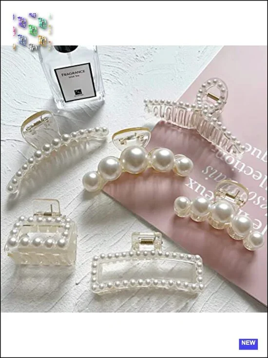 6 Large Pearl Claw Clips for Women Non-Slip Hair Clips Set