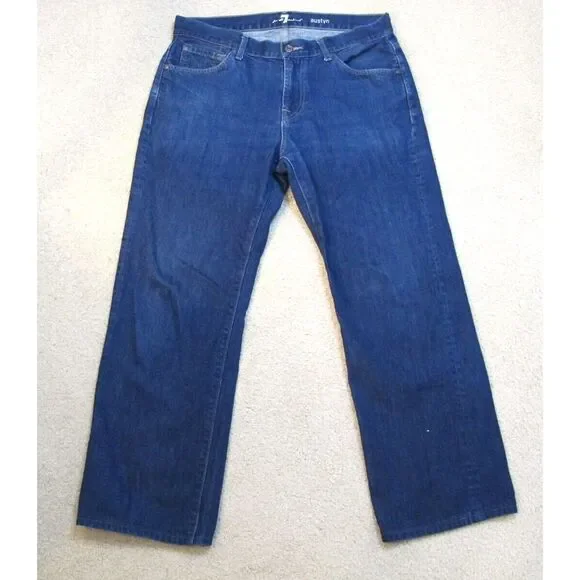 7 For All‎ Mankind Men's Straight Austyn Blue Jeans 33 (34x28) Stretch Denim