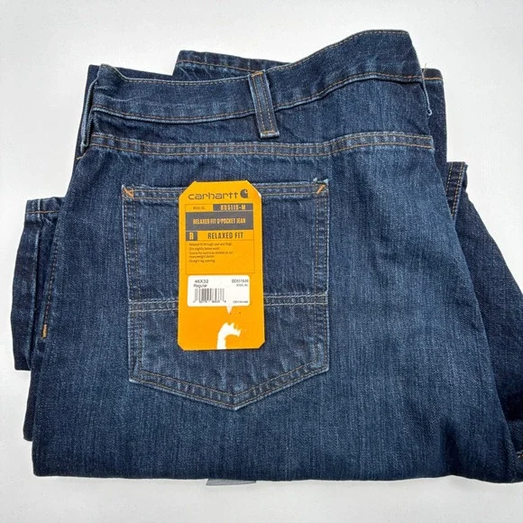 Carhartt Mens BD5119-M Relaxed Fit 5-Pocket Jeans Dark Wash Blue‎ 46x32 NWT