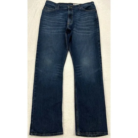 Wrangler Jeans Men 36x34(32) Blue Denim Whisker Straight Fit Cowboy Western READ