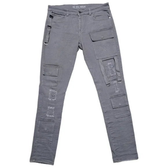 Si Tu Veux Serge De Nimes Men's Size 34 Smoke Gray Wax Stacked‎ Cargo Jeans